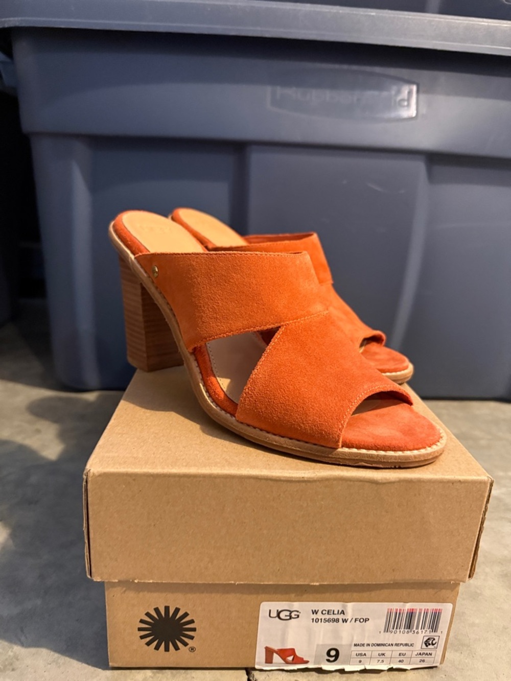UGG Women's Celia Orange Suede Open-Toe Block Heel Mules